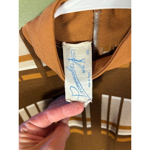 VTG 60’s Promenade MOD Brown Plaid Dress Made In Italy Sz 10 Brady Bunch Retro - Picture 5 of 13